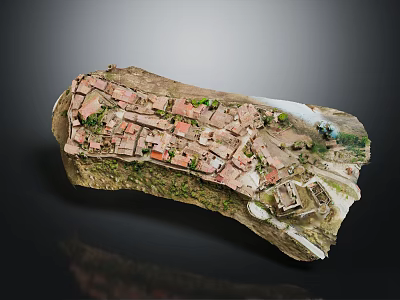 Detailed Miniature Model of Ancient Village with Traditional Buildings Roads and Natural Terrain 3d model