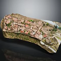 Detailed Miniature Model of Ancient Village with Traditional Buildings Roads and Natural Terrain