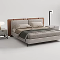 Modern Double Bed With Upholstered Brown Headboard Light Gray Mattress Nightstands And Table Lamps