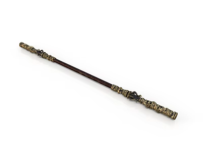 Artisanal Intricate Hand Carved Wooden Wand With Detailed Sculpted Patterns 3d model