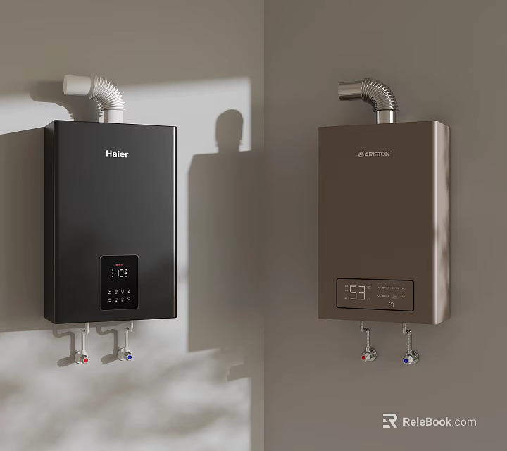 Wall Mounted Gas Water Heaters With Digital Display In Black And Brown Colors 3d model 