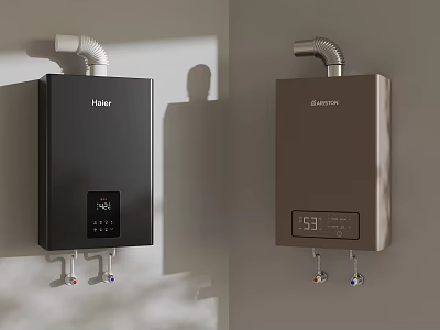 Wall Mounted Gas Water Heaters With Digital Display In Black And Brown Colors 3d model