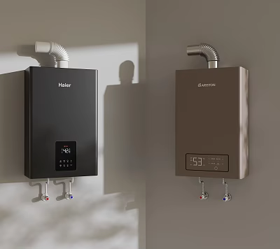 Wall Mounted Gas Water Heaters With Digital Display In Black And Brown Colors 3d model