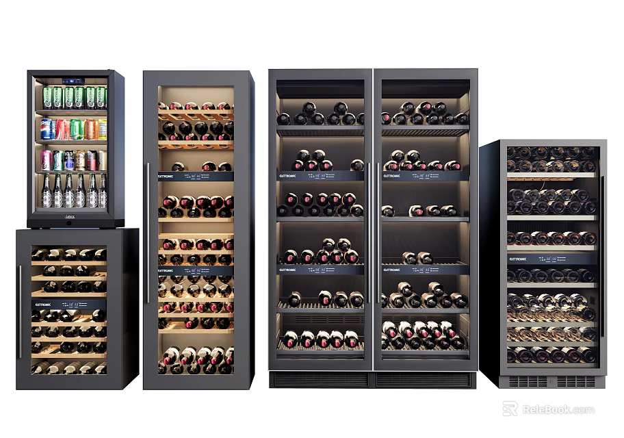 Modern Wine Coolers With Various Designs And Organized Wine Bottle Storage 3d model