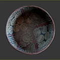 Decorative Ceramic Bowl With Colorful Geometric Patterns And Stripe Details On Stable Base