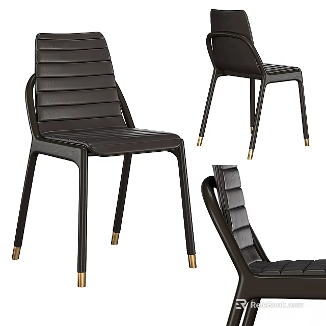 Modern Black Leather Chair With Metal Legs And Gold Accents Design 3d model 