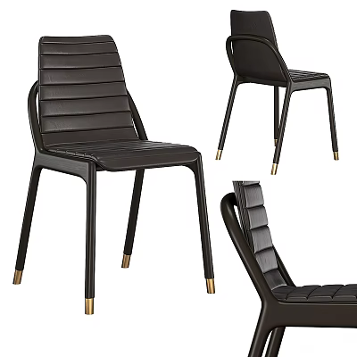 Modern Black Leather Chair With Metal Legs And Gold Accents Design 3d model