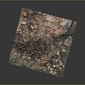 Pile of Construction Waste Debris Including Rubble Broken Bricks and Soil