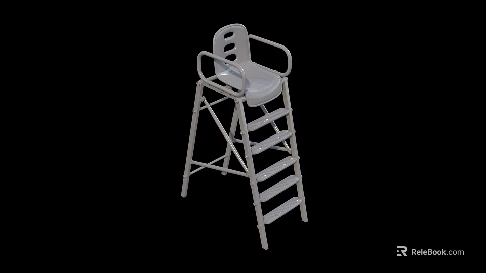 White Lifeguard Chair With Ladder Steps And Armrests Design 3d model 