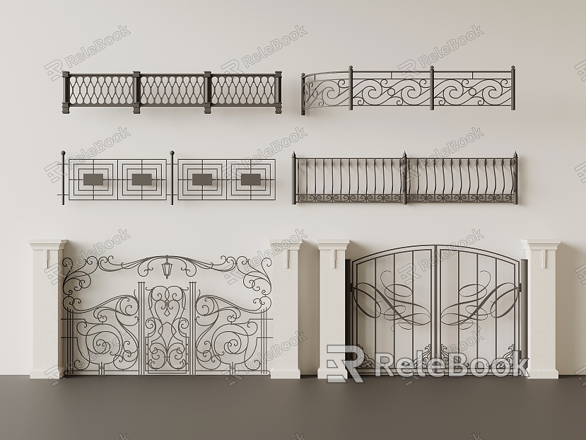 Wrought iron railing fence fence courtyard door model