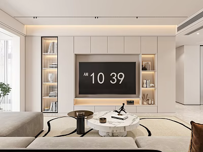 Modern Living Room Interior With TV Wall Sofa Coffee Table And Decorative Shelves 3d model
