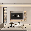 Modern Living Room Interior With TV Wall Sofa Coffee Table And Decorative Shelves