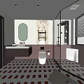 Elegant Modern Bathroom Interior With Round Mirror Vanity Toilet And Glass Shower Enclosure