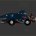 Shark Shaped Blue Modified Vehicle Featuring Sharp Teeth And Large Wheels Design 3d model