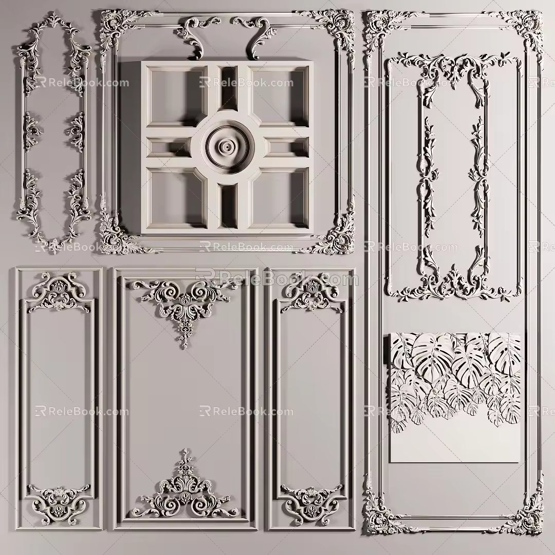 European-style carved background wall group carved 3d model