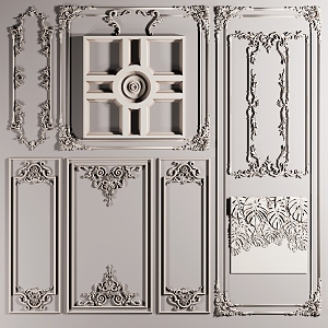 European-style carved background wall group carved 3d model