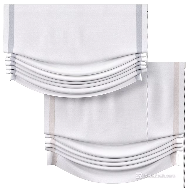 Elegant White Pleated Roman Blinds With Striped Details For Interior Decoration 3d model 