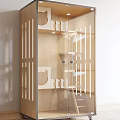 Creative Wooden Garden Decor With Cat Face Cutouts Shelves Ladder And Transparent Hemisphere