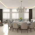 Elegant Private Dining Room Interior With Round Table Chandelier And Gray Chairs 3d model