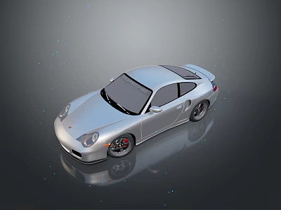 Silver Porsche Style Sports Car With Sleek Design And Reflective Surface On Gray Background 3d model