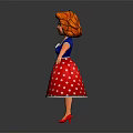 Cartoon Style 3D Female Character With Red Hair Blue Top And Red Polka Dot Skirt