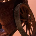 Ancient Wooden Cart With Canvas Cover Wooden Wheels Handles And Frame