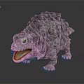 3D Rendered Mythical Reptile With Rock Covered Skin Open Mouth And Yellow Eyes