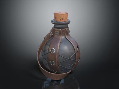Vintage Glass Bottle With Cork Stopper Leather Strap And Metal Buckles Design 3d model