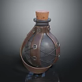 Vintage Glass Bottle With Cork Stopper Leather Strap And Metal Buckles Design