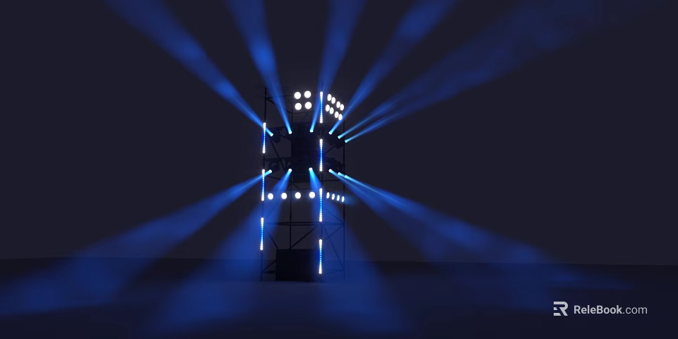 Blue Light Tower Structure Emitting Multiple Beams With White Light Layers 3d model 