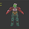 Futuristic Human Character In Red Black Mechanical Armor With Metallic Details