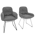 Modern Soft Gray Fabric Upholstered Armchair With Stylish Metal Wire Frame For Cozy Dining Spaces