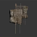 Wooden Scaffolding Structure With Rock Formation And Ladder Platform Design