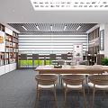Book Art Interior Design With Bookshelves Long Wooden Table Chairs And Green Plant