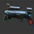 Futuristic Sci Fi Weapon Featuring Blue Red Accents And Tactical Design Elements