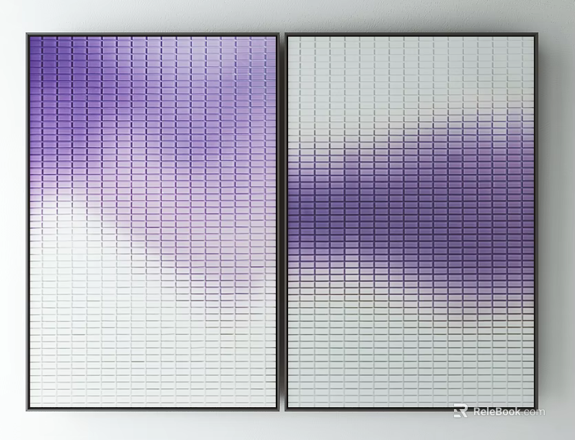 Abstract Wall Art With Purple White Grid Pattern For Modern Home Decor 3d model 