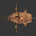 Wooden Model Sailing Ship With Mast Black Yellow Flags And Decorative Design