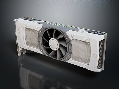 White and Gray Computer Graphics Card With Cooling Fan And Heatsink Component 3d model