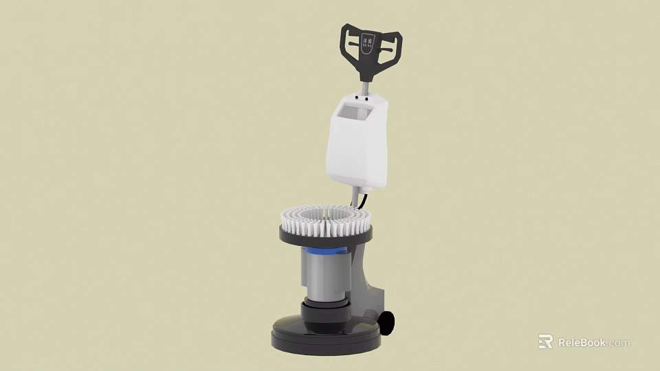 Electric Floor Polishing Machine With White Control Panel And Rotating Brush Head 3d model 