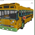 Bright Yellow School Bus With Stop Sign Green Wheels On City Street