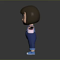 Cartoon Girl Character With Brown Hair Pink Long Sleeve Top And Blue Overalls Open Arms