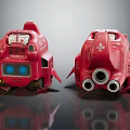 Red Robotic Characters With Cross Symbol Blue Lights And Tracked Base Structure 3d model