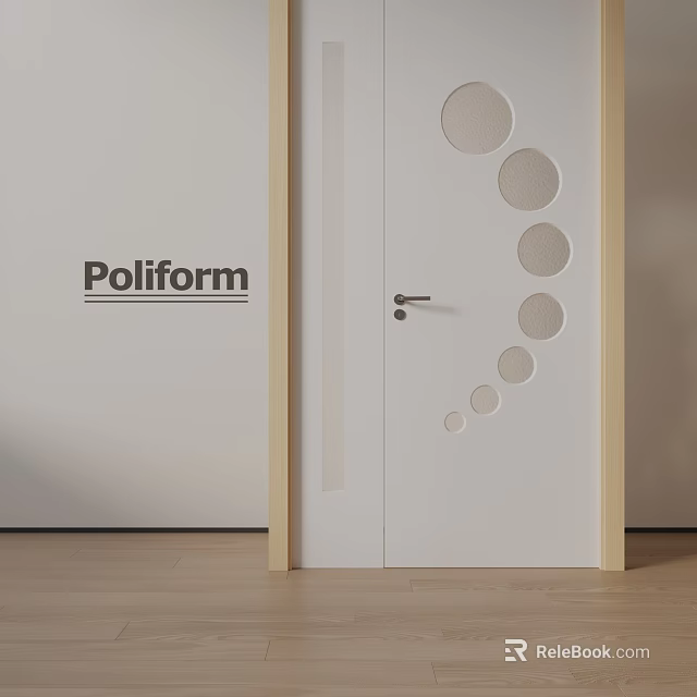 Poliform White Hinged Door With Circular Cutouts Wooden Frame Modern Minimalist Design 3d model 