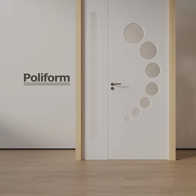 Poliform White Hinged Door With Circular Cutouts Wooden Frame Modern Minimalist Design 3d model