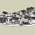 Cluster of Traditional Detached Villas with Black Roofs White Walls and Courtyard Fences