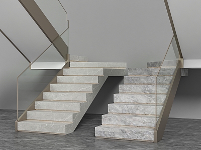 Modern Glass Guardrail Stairs Marble Stairs 3d model