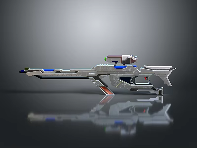 Futuristic Sci Fi Weapon Design With Metallic Surface Reflection And Blue Red Accents 3d model