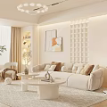 Modern Cream Style Sofa Coffee Table Combination Fabric Sofa Mother and Mother Coffee Table Pillow Decorative Painting Single Person Sofa 3d model