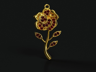 Jewelry Necklace Pendant Brooch Gold Rose 3d model