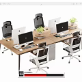 Modern Office Desk With Multiple Computer Monitors Office Chairs And Potted Plants 3d model